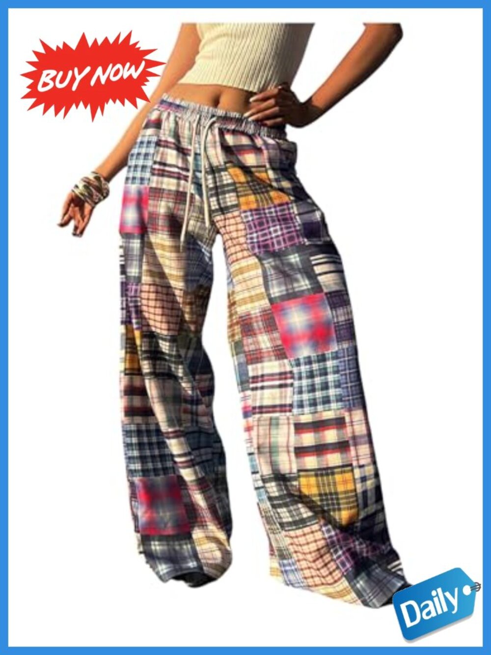SOLY HUX Women's Y2K Plaid Sweatpants Wide Leg Drawstring Baggy Streetwear